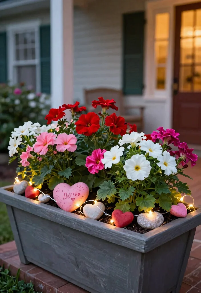 9 Romantic Valentine Outdoor Planter Ideas for Your Porch 9. Valentines Themed Mixed Planters 0
