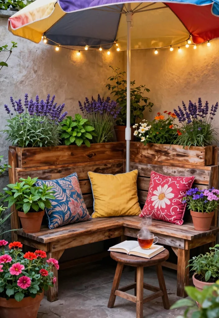 9 Space Saving Outdoor Corner Planter Ideas for Patios 3. Corner Bench with Planters 0