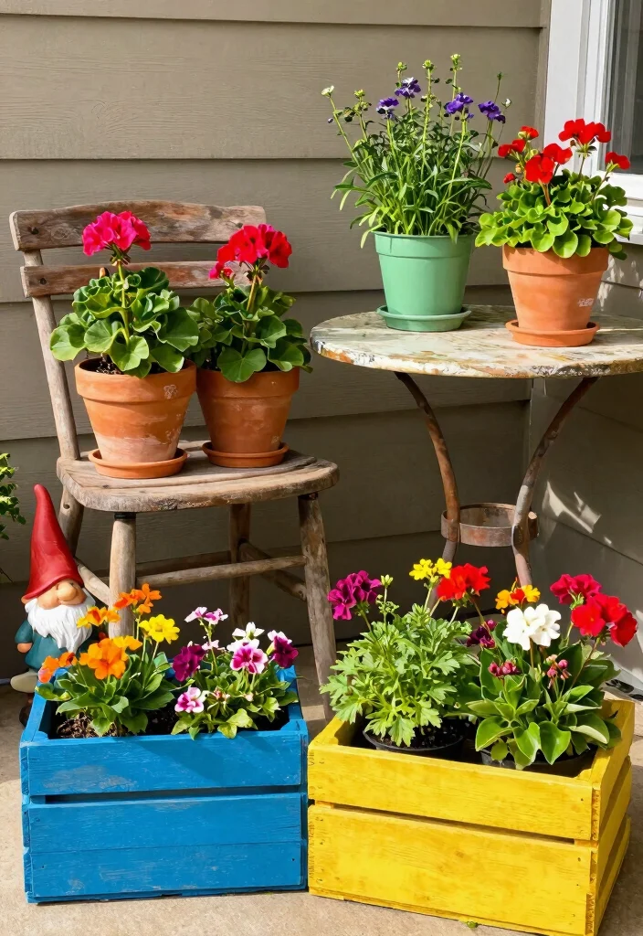 9 Space Saving Outdoor Corner Planter Ideas for Patios 6. Repurposed Furniture Planters 0