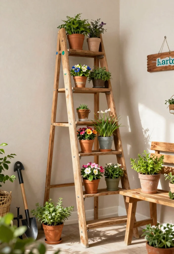 9 Space Saving Outdoor Corner Planter Ideas for Patios 7. Ladder Planters for a Charming Look 0