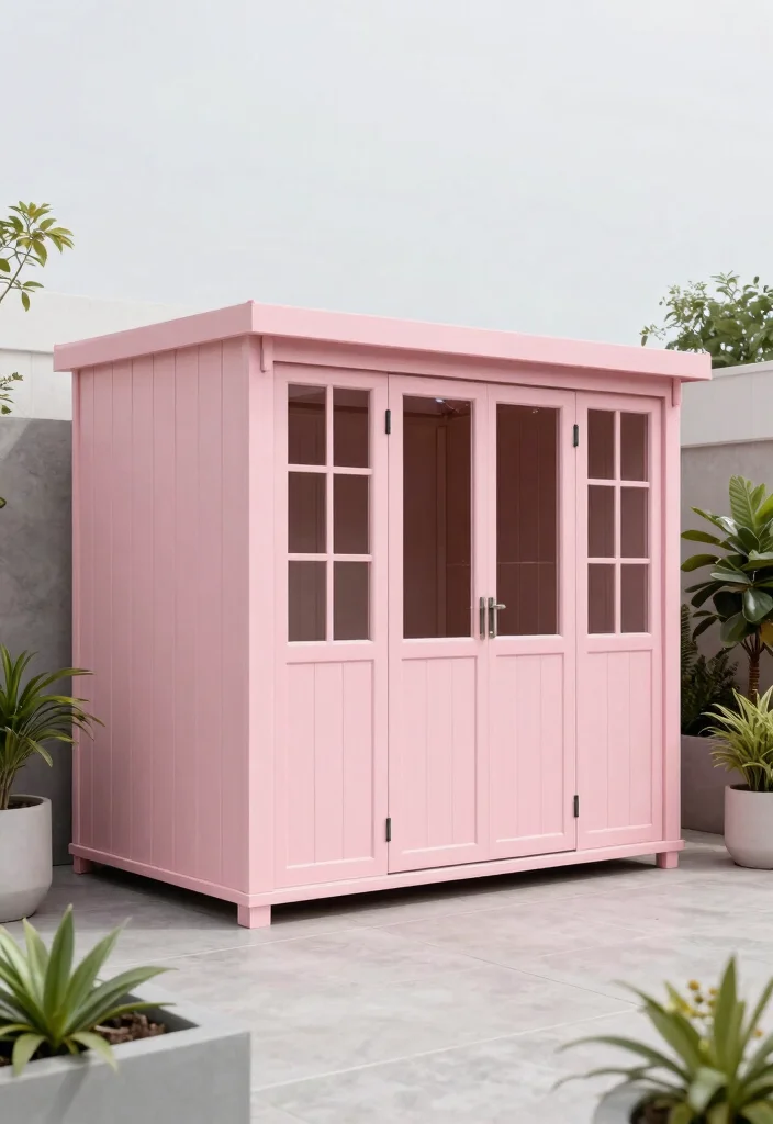 9 Sweet Pink Garden Shed Ideas for a Whimsical Backyard 23 9 Sweet Pink Garden Shed Ideas for a Whimsical Backyard 3. Chic Modern Minimalism 0