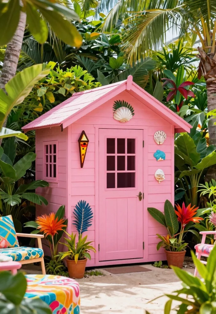 9 Sweet Pink Garden Shed Ideas for a Whimsical Backyard 45 9 Sweet Pink Garden Shed Ideas for a Whimsical Backyard 5. Tropical Oasis 0