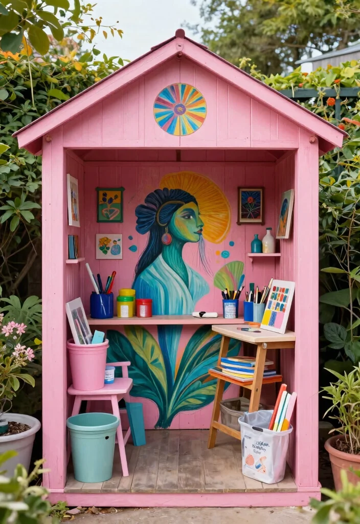 9 Sweet Pink Garden Shed Ideas for a Whimsical Backyard 46 9 Sweet Pink Garden Shed Ideas for a Whimsical Backyard 6. Artistic Expression 0