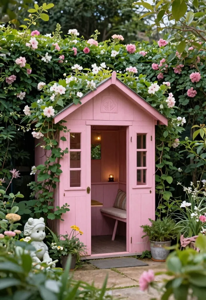 9 Sweet Pink Garden Shed Ideas for a Whimsical Backyard 47 9 Sweet Pink Garden Shed Ideas for a Whimsical Backyard 7. Magical Secret Garden 0