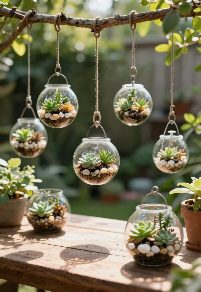 9 Unique Succulent Planter Ideas for Outdoor Low Care Spaces 2. Hanging Terrarium Garden 0