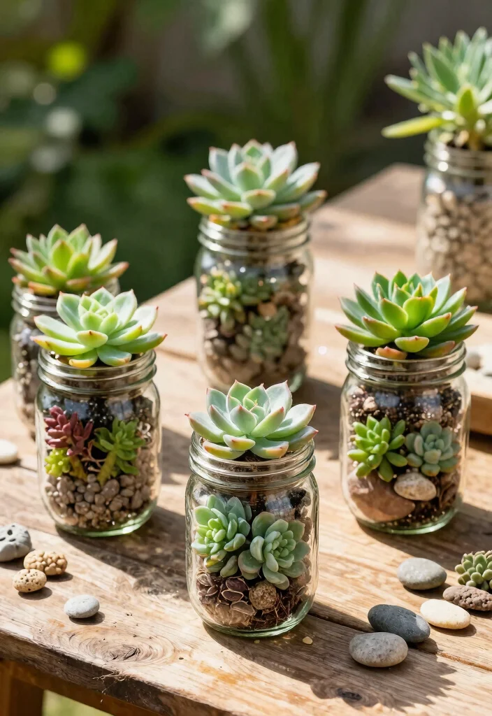 9 Unique Succulent Planter Ideas for Outdoor Low Care Spaces 4. Mason Jar Succulent Garden 0
