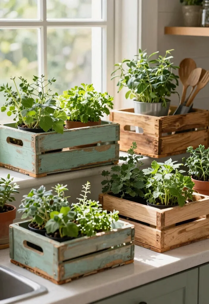 9 Useful Kitchen Plant Stand Ideas for Fresh Herbs 4. Repurposed Wooden Crates 0