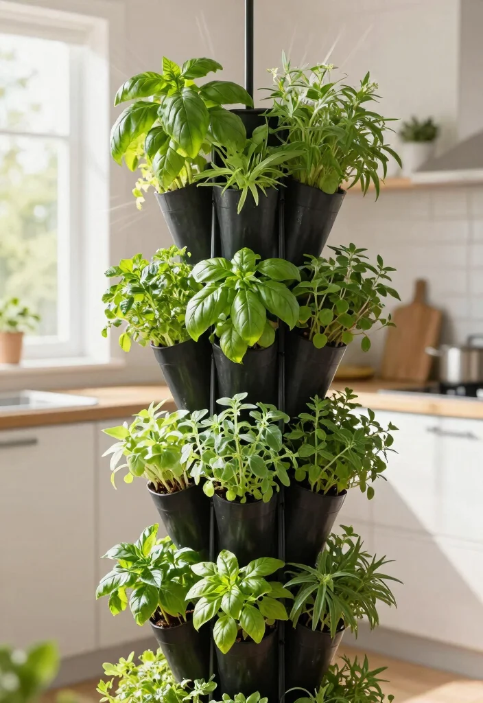 9 Useful Kitchen Plant Stand Ideas for Fresh Herbs 5. Vertical Garden Towers 0