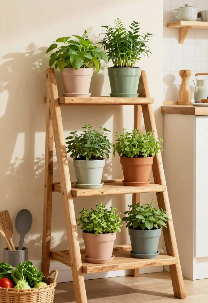 9 Useful Kitchen Plant Stand Ideas for Fresh Herbs 6. Tiered Plant Ladder 0