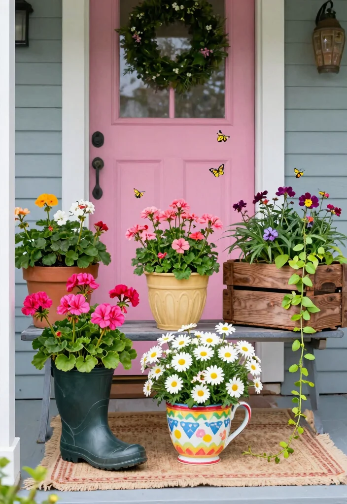 9 Welcoming Outdoor Planter Ideas for Front Yards Curb Appeal 2. Whimsical Container Gardens 0