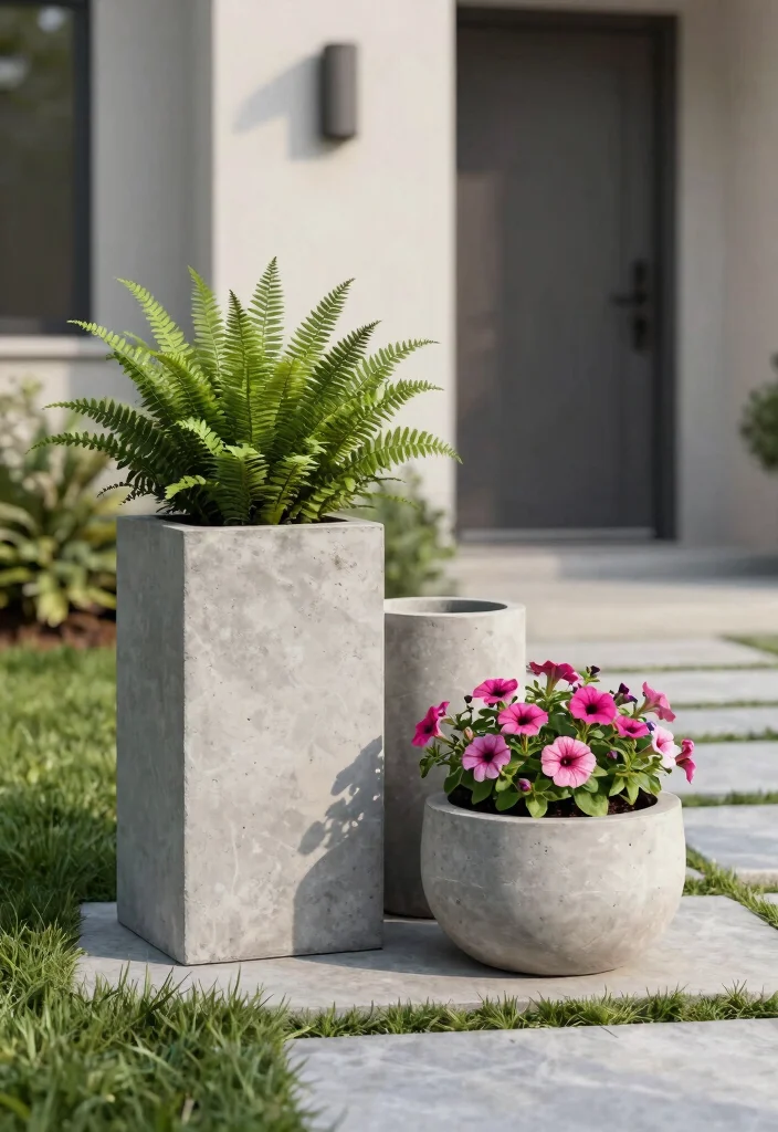 9 Welcoming Outdoor Planter Ideas for Front Yards Curb Appeal 7. Minimalist Concrete Planters 0