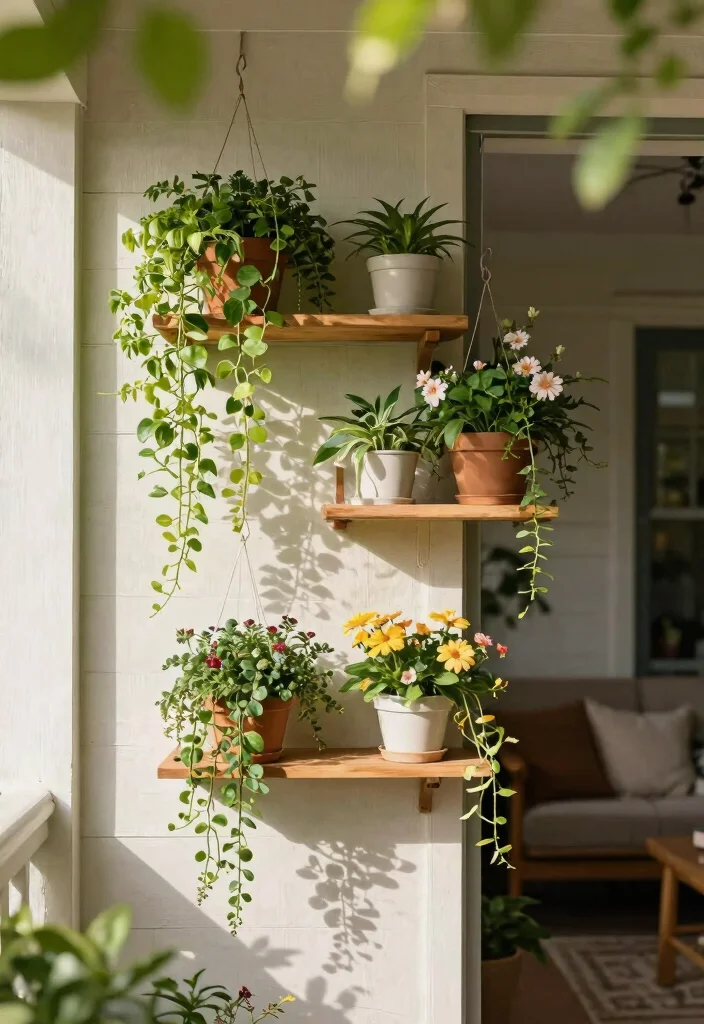 9 Welcoming Porch Plant Stand Ideas for Curb Appeal 3. Hanging Plant Shelves 0