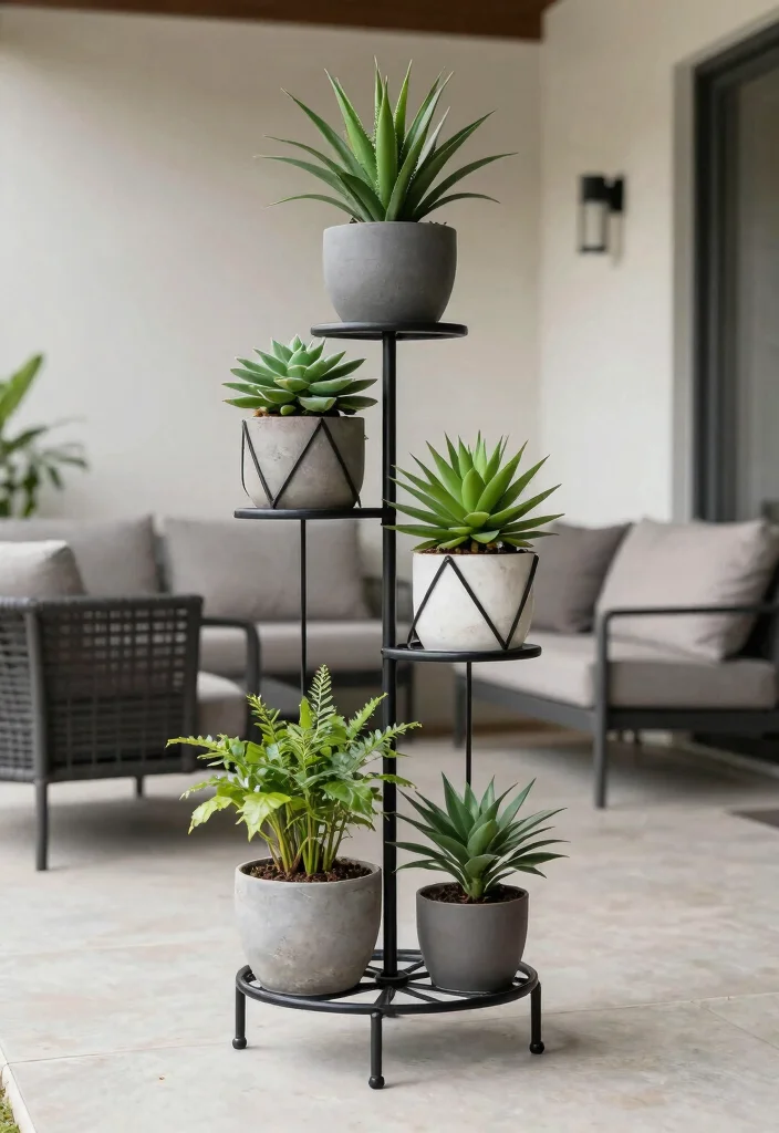 9 Welcoming Porch Plant Stand Ideas for Curb Appeal 4. Multi Tiered Metal Stand 0
