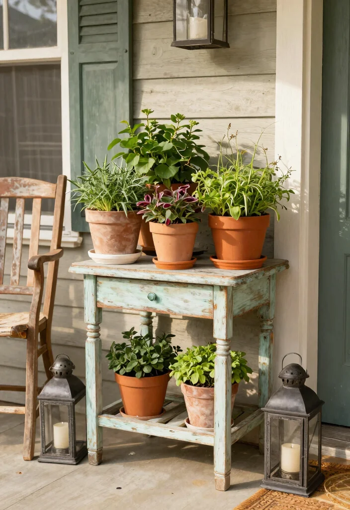 9 Welcoming Porch Plant Stand Ideas for Curb Appeal 5. Repurposed Furniture Finds 0