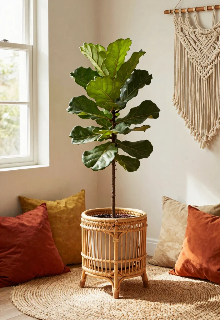9 Stylish Round Plant Stand Ideas for Any Corner 3. Boho Inspired Round Rattan Stand